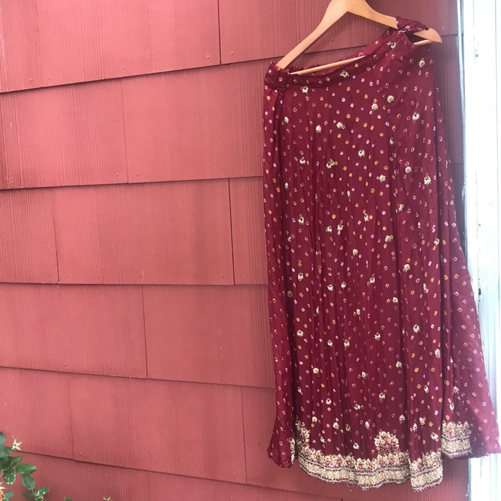 Gorgeous burgundy and gold embroidered Indian maxi skirt
